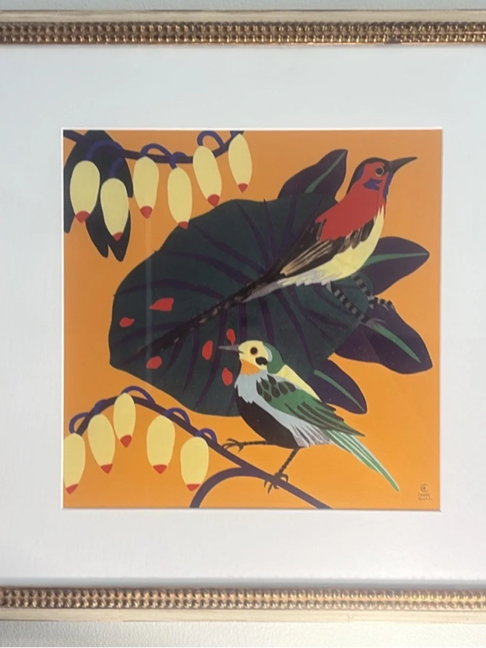 Anthropologie Framed Tropical Bird Print in Orange, Green